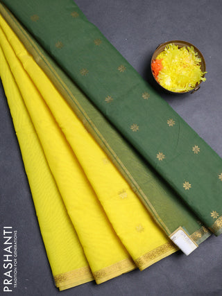 Semi maheswari cotton saree lime green and green with allover zari woven buttas and small zari woven border