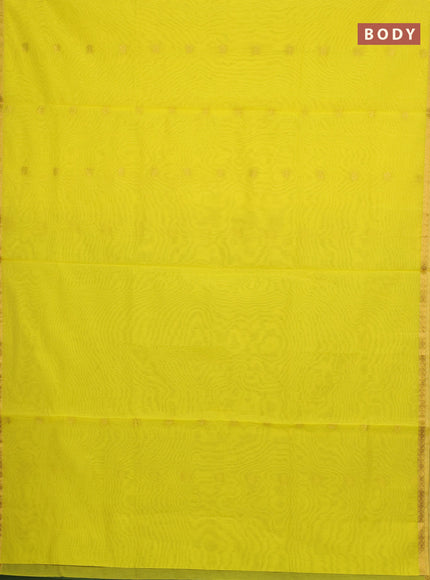 Semi maheswari cotton saree lime green and green with allover zari woven buttas and small zari woven border