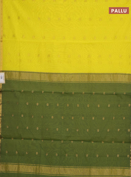 Semi maheswari cotton saree lime green and green with allover zari woven buttas and small zari woven border