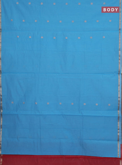 Semi maheswari cotton saree cs blue and red with allover zari woven buttas and small zari woven border