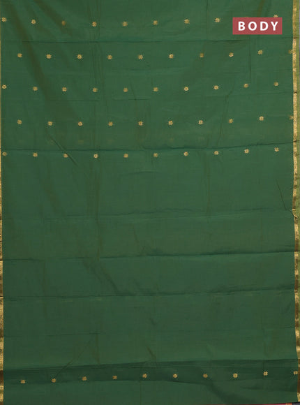 Semi maheswari cotton saree green and dark peach with allover zari woven buttas and small zari woven border