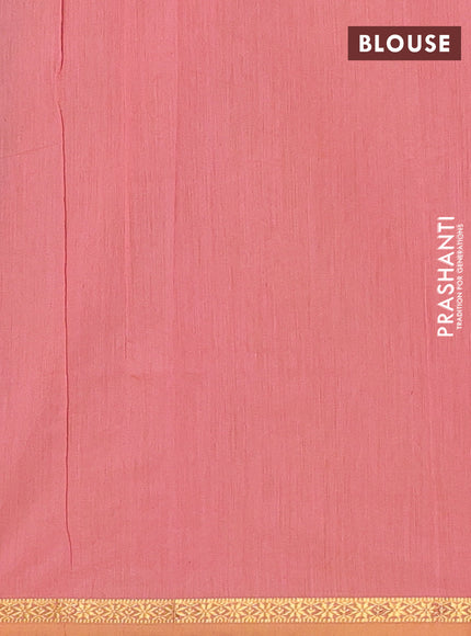 Semi maheswari cotton saree green and dark peach with allover zari woven buttas and small zari woven border