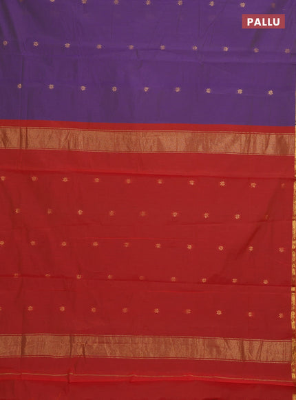 Semi maheswari cotton saree violet and red with allover zari woven buttas and small zari woven border