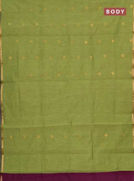 Semi maheswari cotton saree light green and purple with allover zari woven buttas and small zari woven border