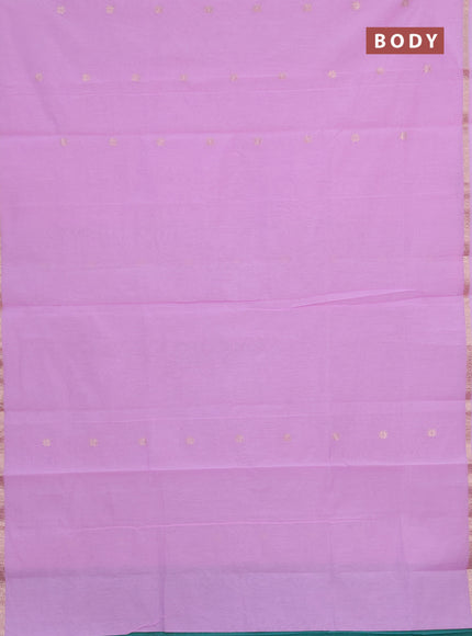 Semi maheswari cotton saree lavender and teal green with allover zari woven buttas and small zari woven border