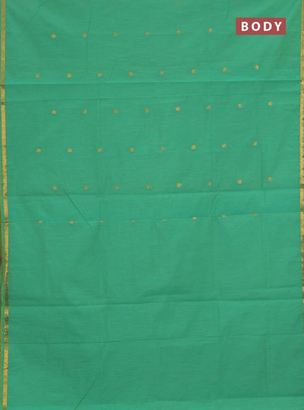 Semi maheswari cotton saree green and violet shade with allover zari woven buttas and small zari woven border