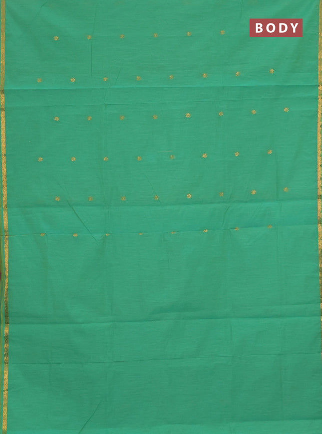 Semi maheswari cotton saree green and violet shade with allover zari woven buttas and small zari woven border