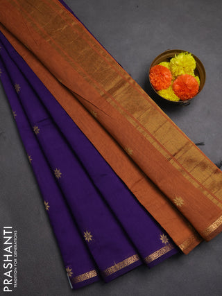 Semi maheswari cotton saree violet and rust shade with allover zari woven buttas and small zari woven border