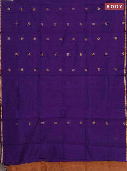 Semi maheswari cotton saree violet and rust shade with allover zari woven buttas and small zari woven border