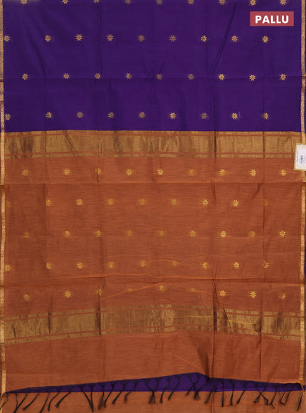 Semi maheswari cotton saree violet and rust shade with allover zari woven buttas and small zari woven border
