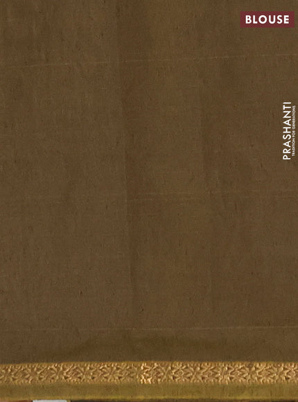 Semi maheswari cotton saree pale yellow and olive green with allover zari woven buttas and small zari woven border