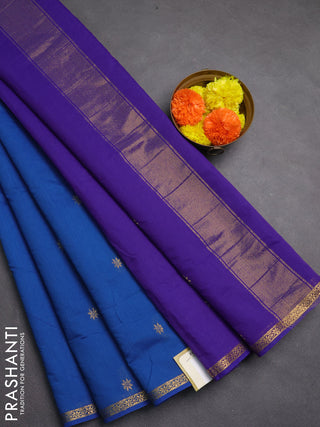 Semi maheswari cotton saree blue and violet with allover zari woven buttas and small zari woven border
