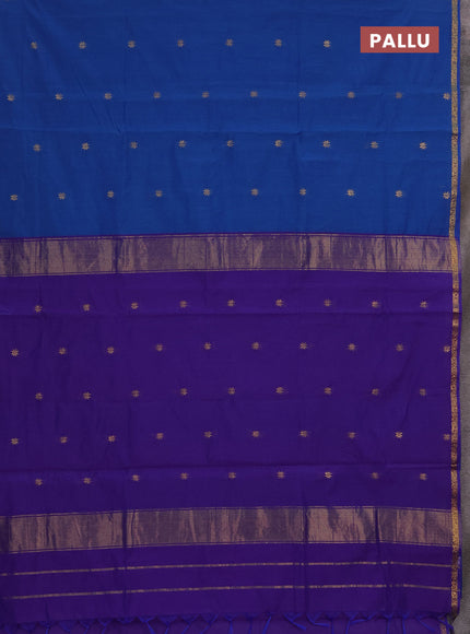 Semi maheswari cotton saree blue and violet with allover zari woven buttas and small zari woven border