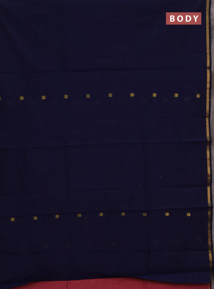 Semi maheswari cotton saree navy blue and pink shade with allover zari woven buttas and small zari woven border