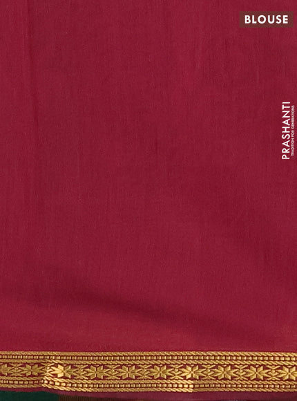 Semi maheswari cotton saree green and deep wine with allover zari woven buttas and small zari woven border