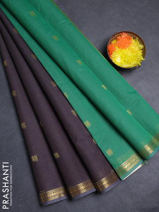 Semi maheswari cotton saree grey and green with allover zari woven buttas and small zari woven border
