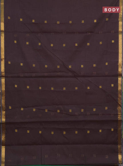 Semi maheswari cotton saree grey and green with allover zari woven buttas and small zari woven border