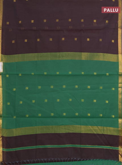 Semi maheswari cotton saree grey and green with allover zari woven buttas and small zari woven border