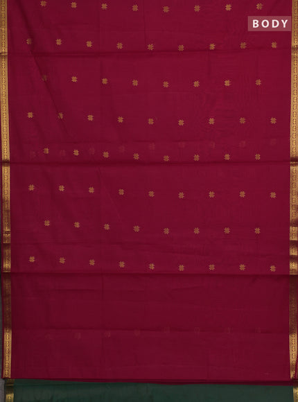 Semi maheswari cotton saree pink and green with allover zari woven buttas and small zari woven border