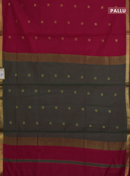 Semi maheswari cotton saree pink and green with allover zari woven buttas and small zari woven border