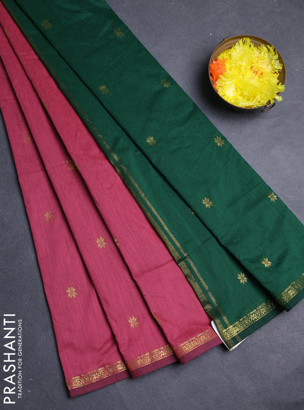 Semi maheswari cotton saree pink and green with allover zari woven buttas and small zari woven border