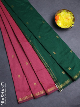 Semi maheswari cotton saree pink and green with allover zari woven buttas and small zari woven border