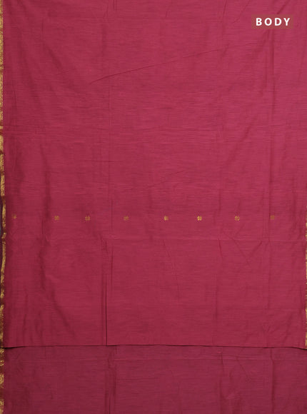 Semi maheswari cotton saree pink and green with allover zari woven buttas and small zari woven border