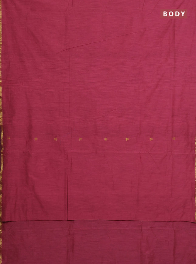 Semi maheswari cotton saree pink and green with allover zari woven buttas and small zari woven border