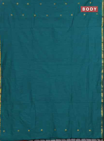 Semi maheswari cotton saree peacock green and deep maroon with allover zari woven buttas and small zari woven border