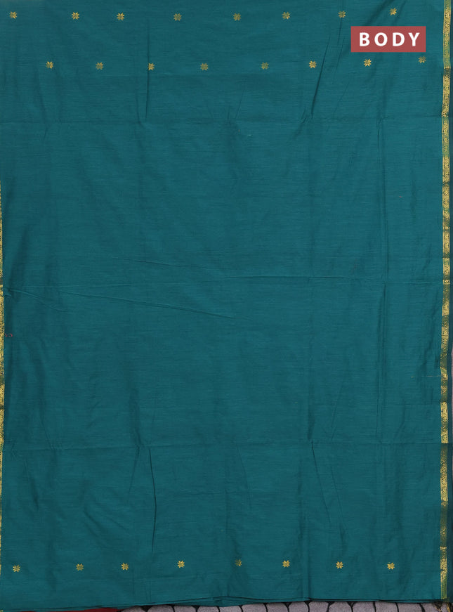 Semi maheswari cotton saree peacock green and deep maroon with allover zari woven buttas and small zari woven border