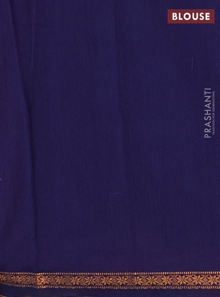 Semi maheswari cotton saree pink and navy blue with allover copper zari woven buttas and small copper zari woven border
