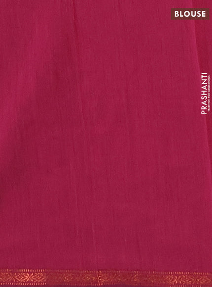Semi maheswari cotton saree light green and magenta pink with allover copper zari woven buttas and small copper zari woven border