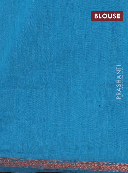 Semi maheswari cotton saree deep maroon and blue with allover copper zari woven buttas and small copper zari woven border