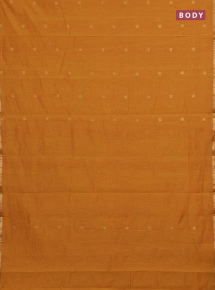 Semi maheswari cotton saree sunset orange and green with zari woven buttas and small zari woven border