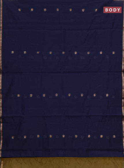 Semi maheswari cotton saree navy blue and mehendi green with zari woven buttas and small zari woven border