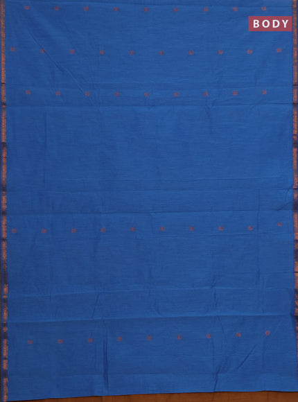 Semi maheswari cotton saree blue and dark mustard with copper zari woven buttas and small copper zari woven border