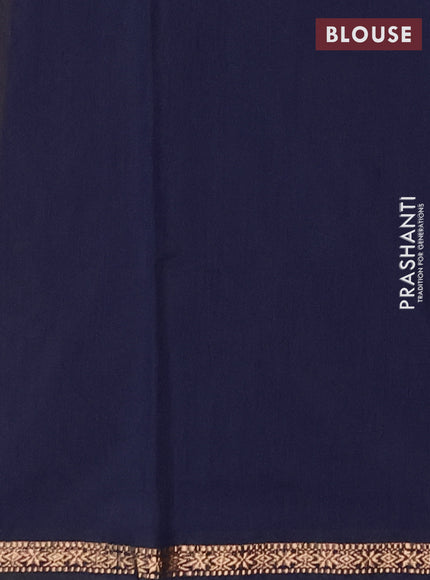 Semi maheswari cotton saree mehendi green and navy blue with zari woven buttas and small zari woven border