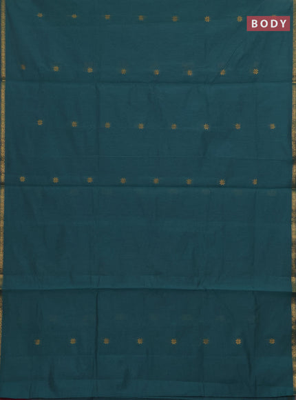 Semi maheswari cotton saree green and wine shade with zari woven buttas and small zari woven border
