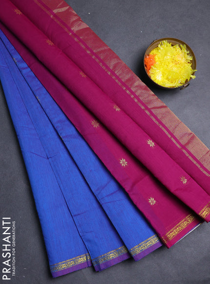 Semi maheswari cotton saree dual shade of purple and magenta pink with zari woven buttas and small zari woven border