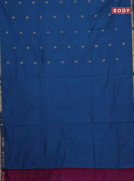 Semi maheswari cotton saree peacock blue and magenta pink with zari woven buttas and small zari woven border