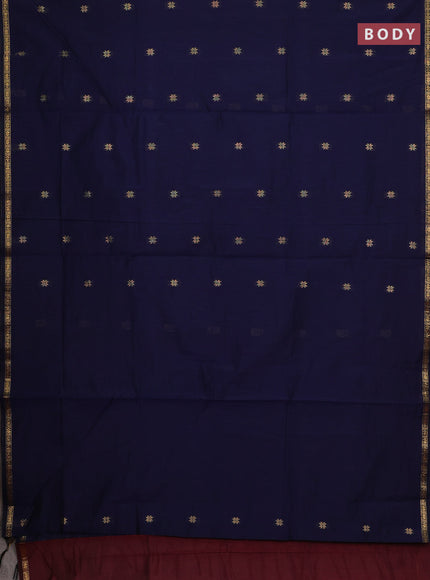 Semi maheswari cotton saree deep maroon and navy blue with zari woven buttas and small zari woven border