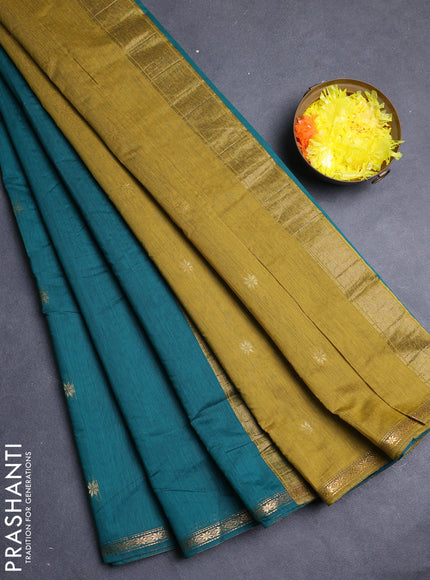 Semi maheswari cotton saree peacock green and mehendi green with zari woven buttas and small zari woven border