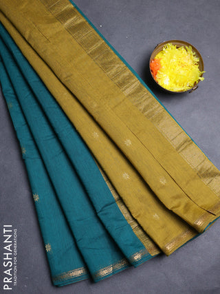 Semi maheswari cotton saree peacock green and mehendi green with zari woven buttas and small zari woven border