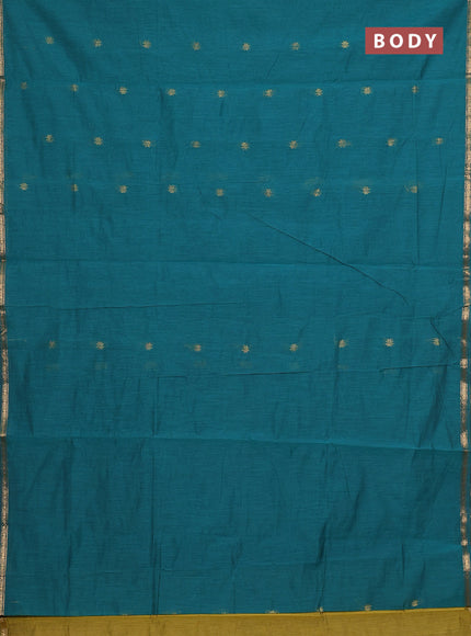 Semi maheswari cotton saree peacock green and mehendi green with zari woven buttas and small zari woven border