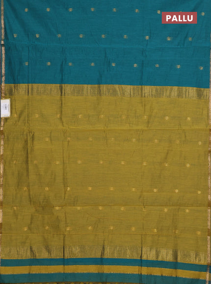 Semi maheswari cotton saree peacock green and mehendi green with zari woven buttas and small zari woven border