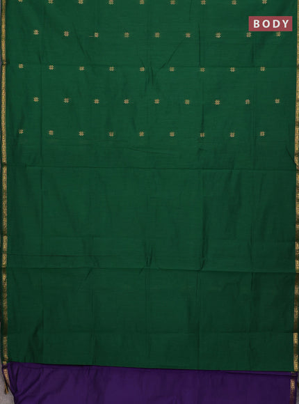 Semi maheswari cotton saree green and violet with zari woven buttas and small zari woven border