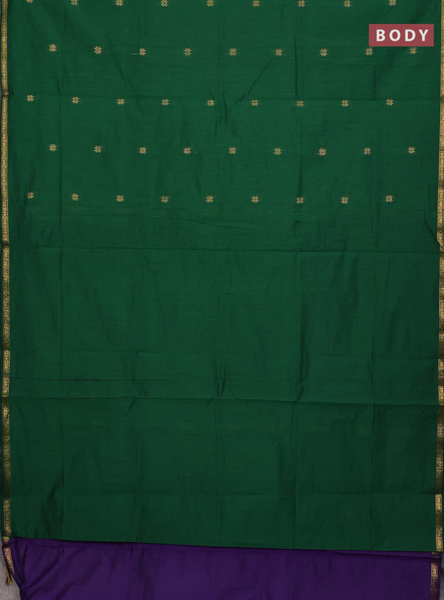 Semi maheswari cotton saree green and violet with zari woven buttas and small zari woven border