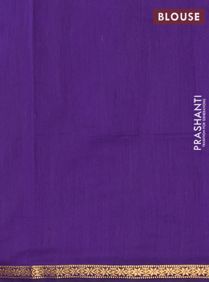 Semi maheswari cotton saree green and violet with zari woven buttas and small zari woven border