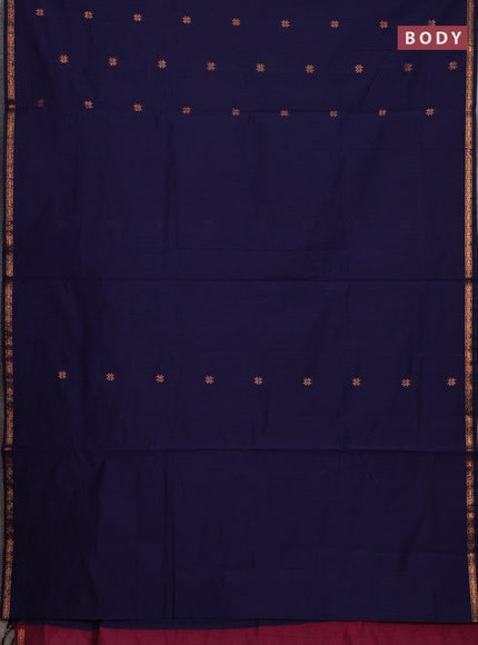 Semi maheswari cotton saree navy blue and magenta pink with copper zari woven buttas and small copper zari woven border