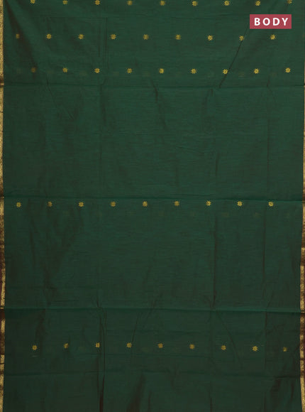 Semi maheswari cotton saree light green and red with zari woven buttas and small zari woven border